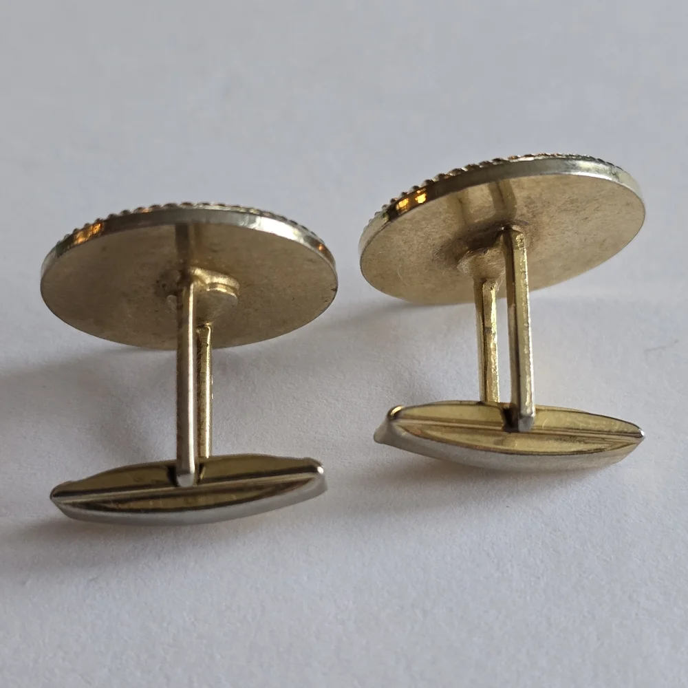 Vintage round cuff links faded gold tone metal circle cufflinks mens jewelry